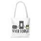 Retro Media 'Never Forget' Tote Bag — Vintage Cassette, VHS & Floppy Design