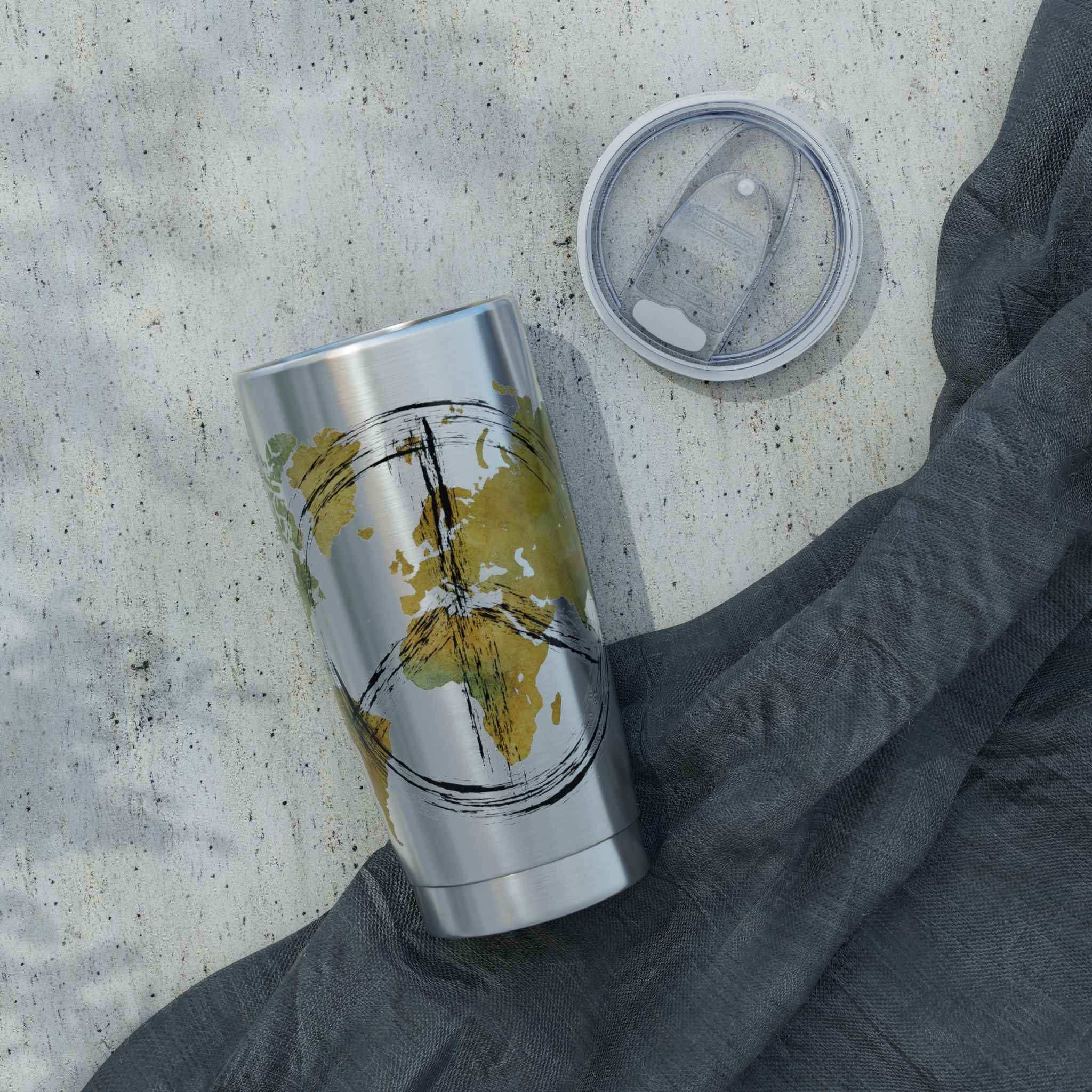 Travel Map 20oz Tumbler — 'Vagabond' World Peace Insulated Travel Mug