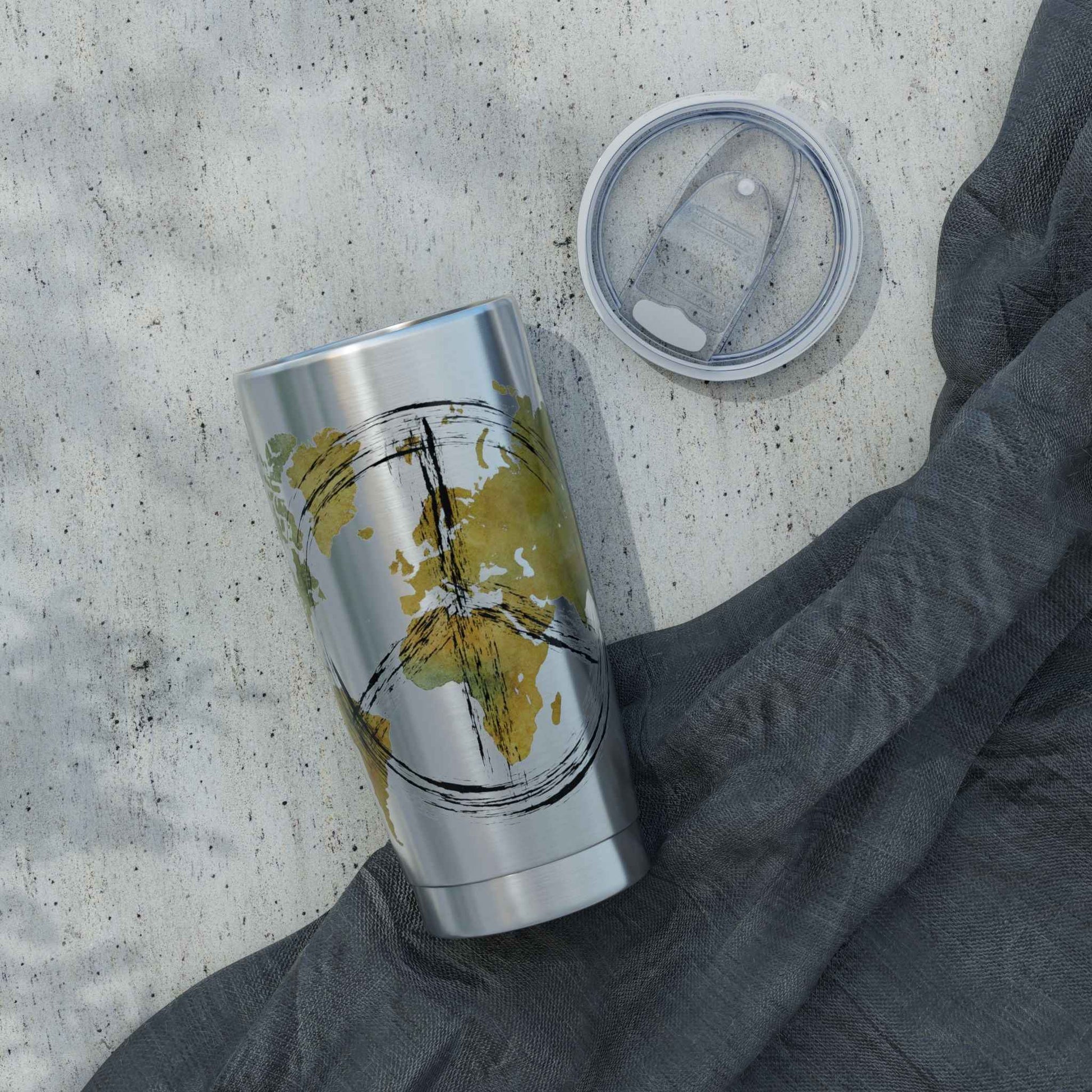 Travel Map 20oz Tumbler — 'Vagabond' World Peace Insulated Travel Mug