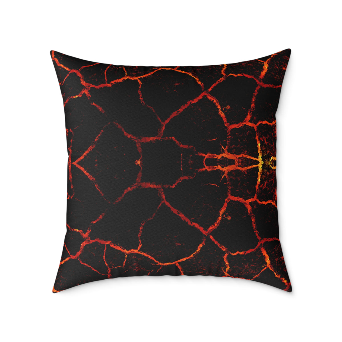 Lava Crackle Square Pillow — Fiery Red Black Decorative Throw Pillow