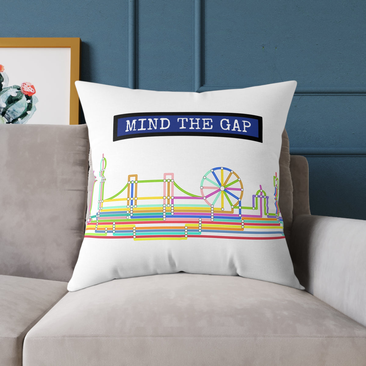 Mind The Gap London Skyline Throw Pillow