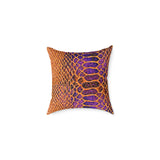 Snake Skin Pattern Square Pillow — Orange & Purple Decorative Throw Cushion
