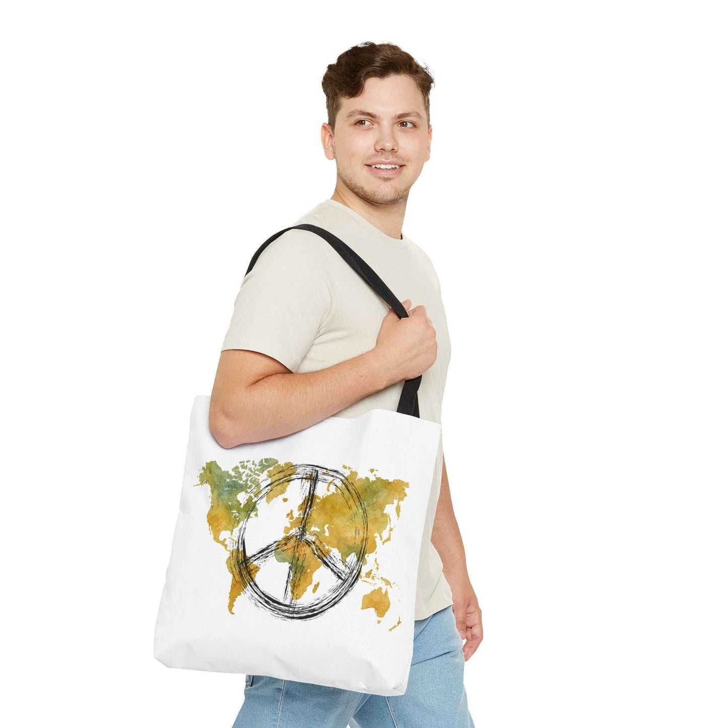 World Peace Map Tote Bag — Peace Symbol Watercolor Map Eco Shopper