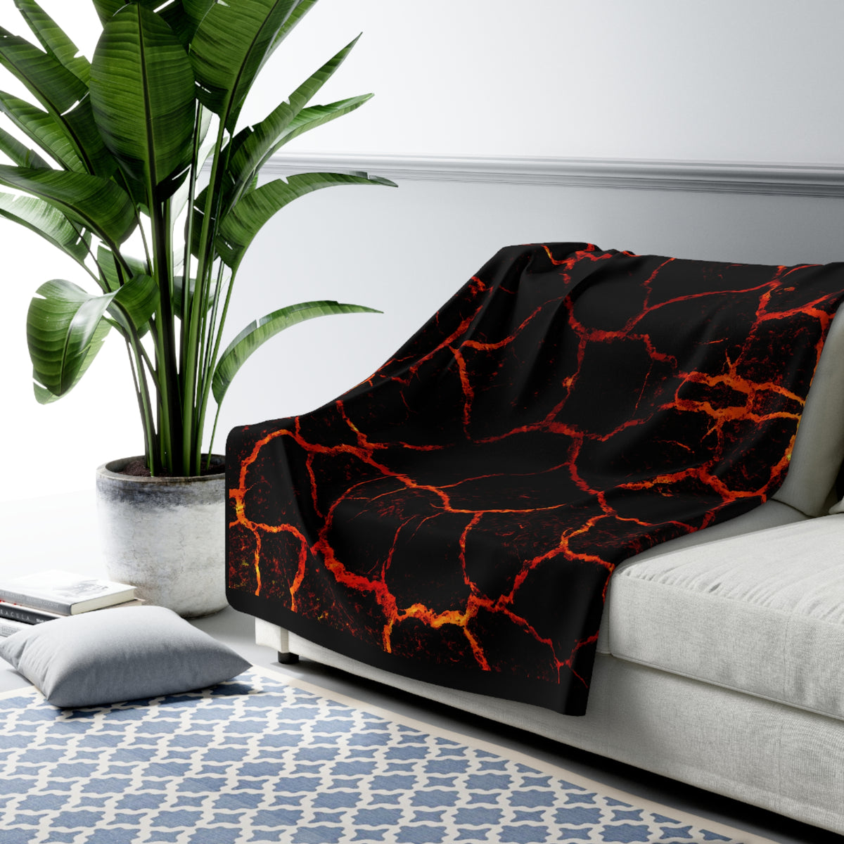 Lava Crackle Sherpa Blanket – Volcanic Noir Fleece Throw