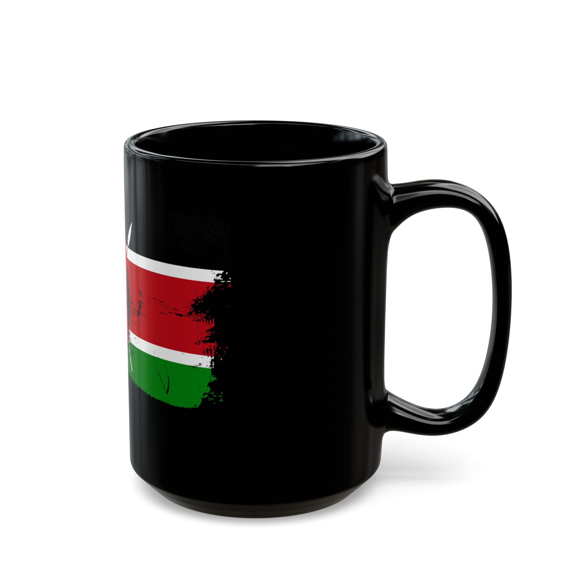 Kenya Flag Black Coffee Mug – Distressed Kenyan Shield & Spears Design (11oz, 15oz)
