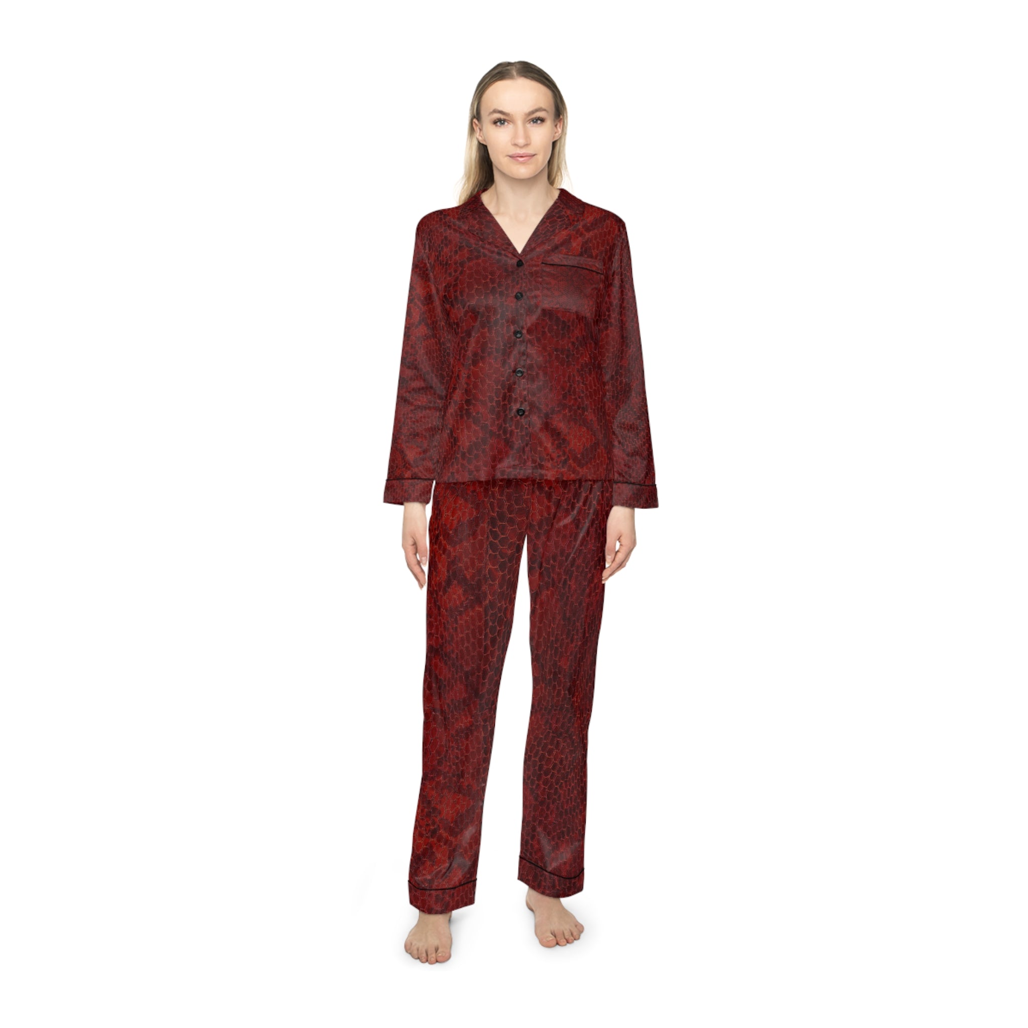 Red Snakeprint Satin Pajama Set — Women's Luxe Sleepwear