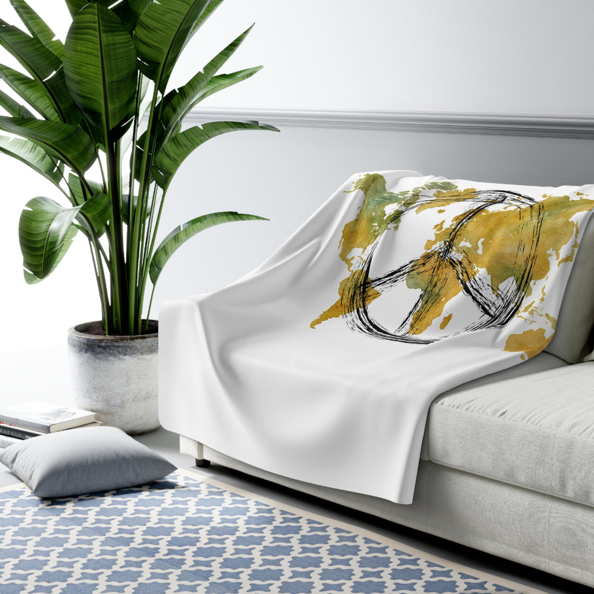 Peace World Map Sherpa Blanket — Cozy Travel-Inspired Throw