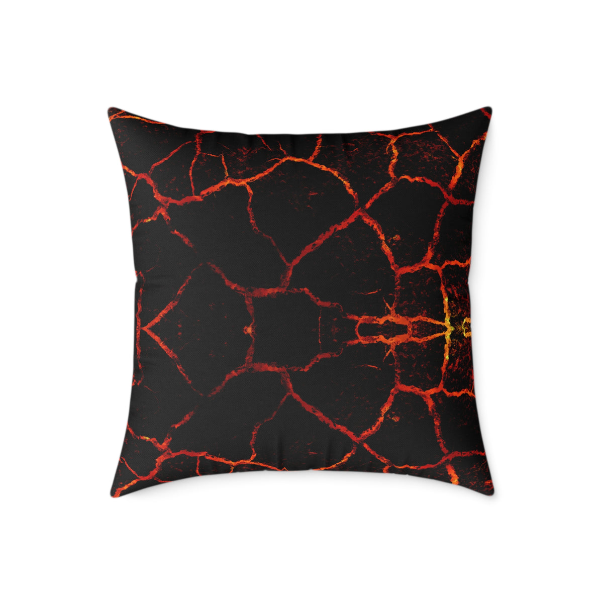 Lava Crackle Square Pillow — Fiery Red Black Decorative Throw Pillow