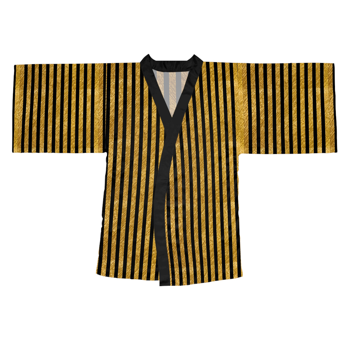 Gold & Black Striped Kimono Robe — Luxe Metallic Stripe Long Sleeve Wrap - Gift