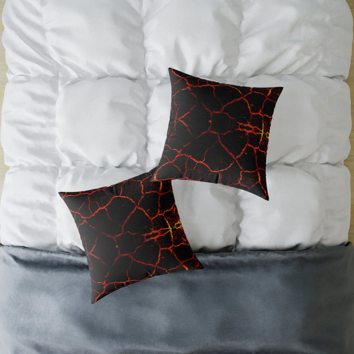 Lava Crackle Square Pillow — Fiery Red Black Decorative Throw Pillow