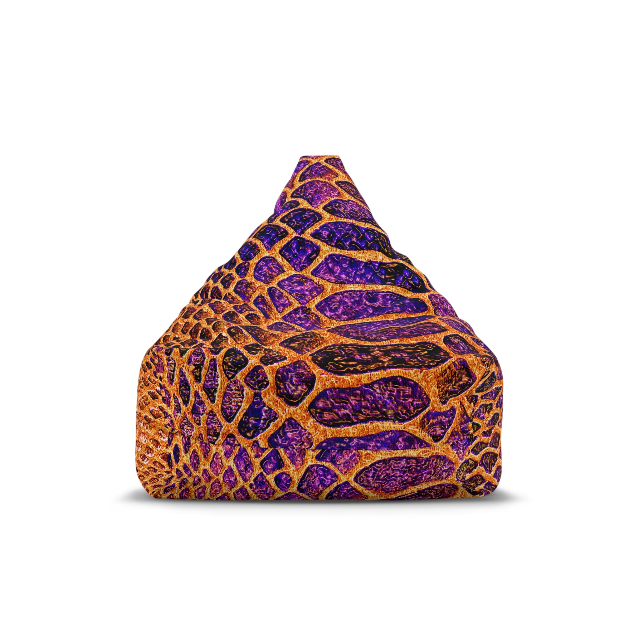 Snake Skin Print Bean Bag Cover — Vibrant Purple & Orange Accent Lounge