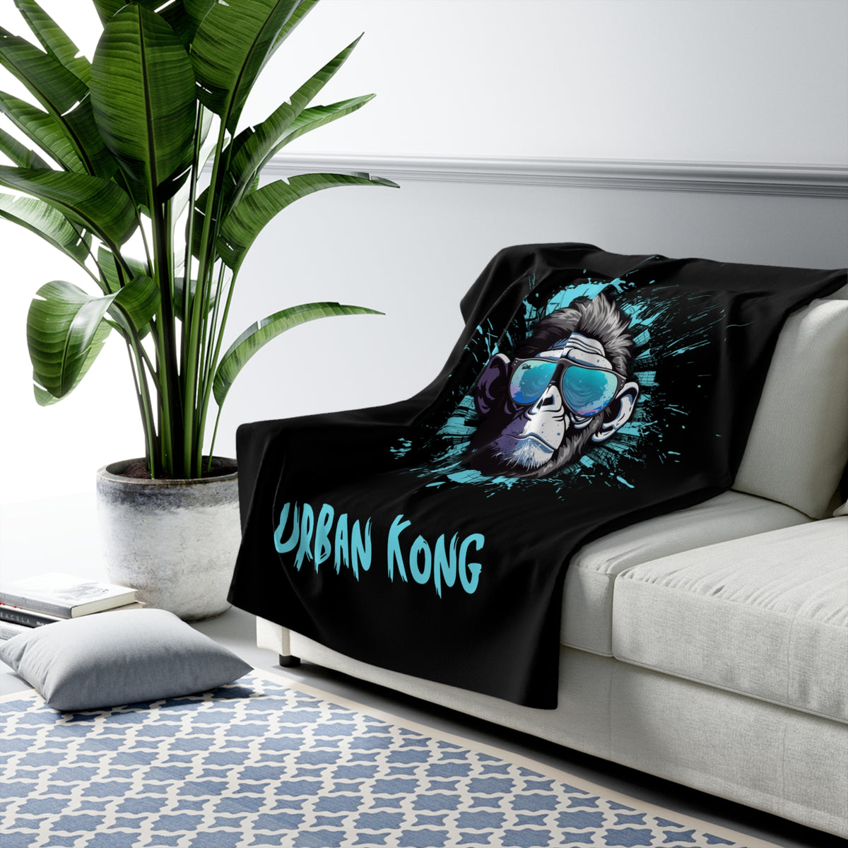 Urban Kong Sherpa Fleece Blanket — Cool Gorilla Print Cozy Throw