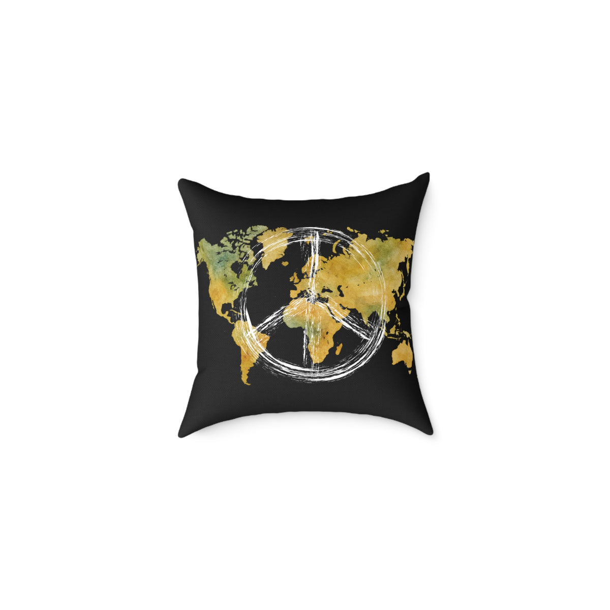 World Map Peace Sign Throw Pillow — Gold & Black Travel Decorative Pillow