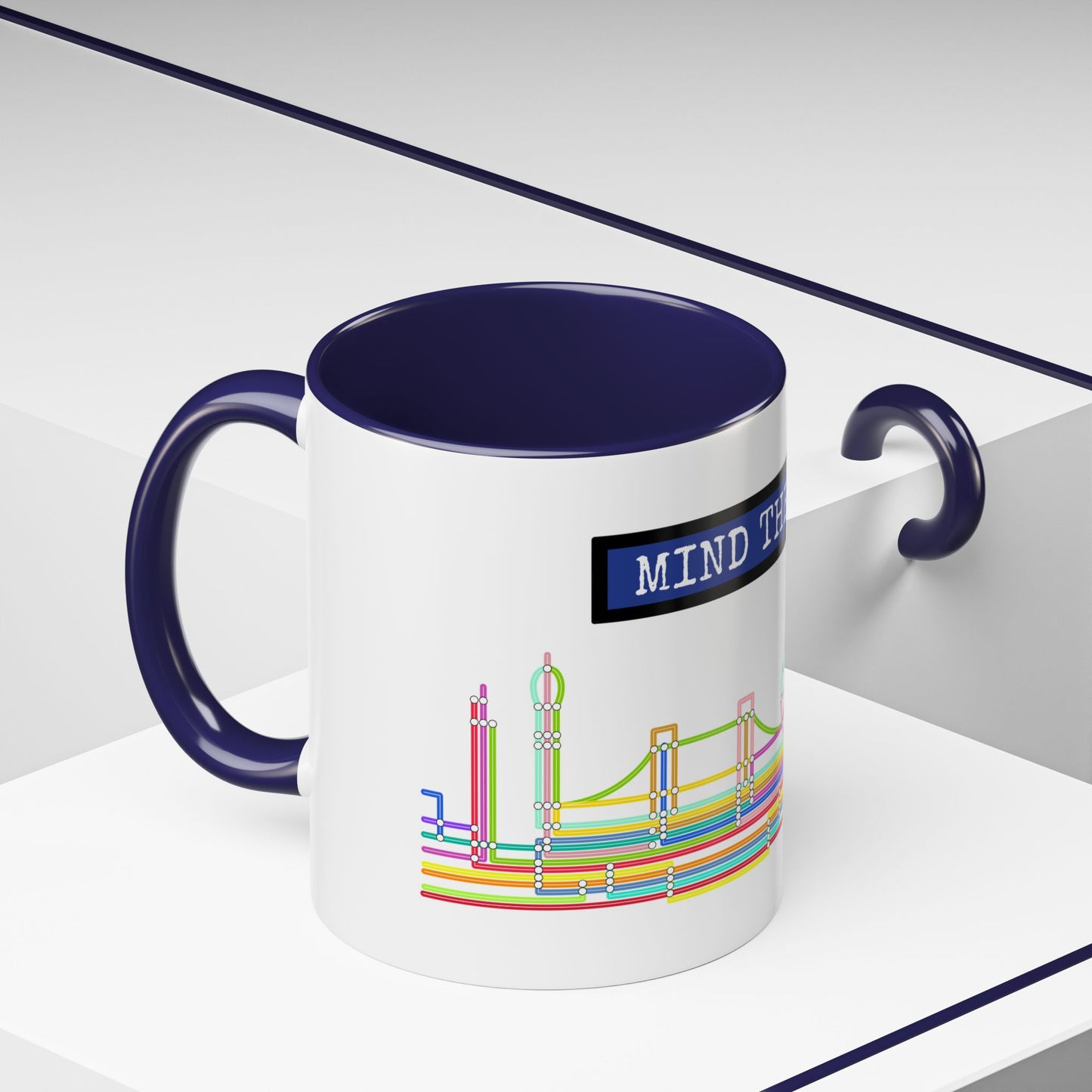 Mind the Gap Coffee Mug — Colorful City Skyline Accent Mug (11/15oz)