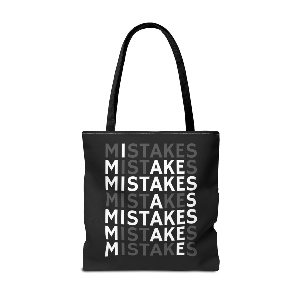 Mistakes Repeat Pattern Tote Bag — Black Typography Shopper