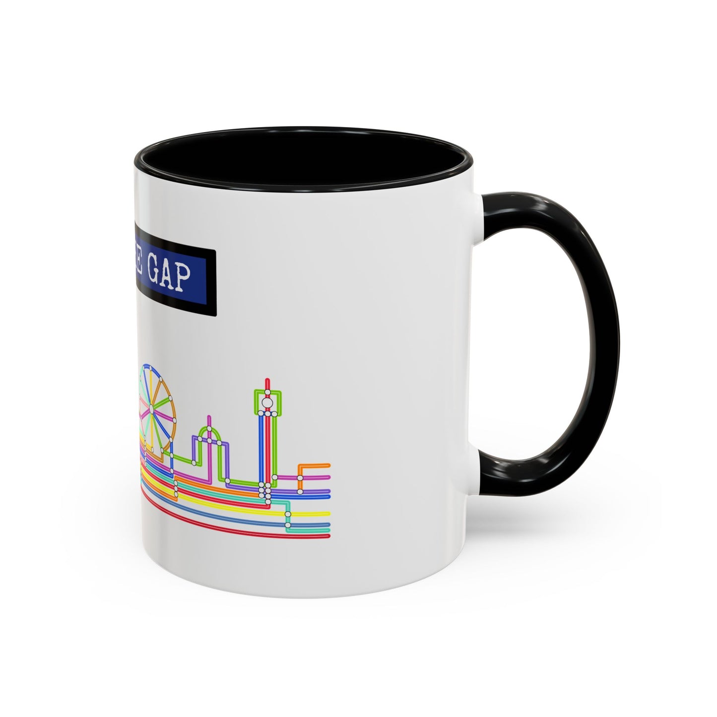 Mind the Gap Coffee Mug — Colorful City Skyline Accent Mug (11/15oz)