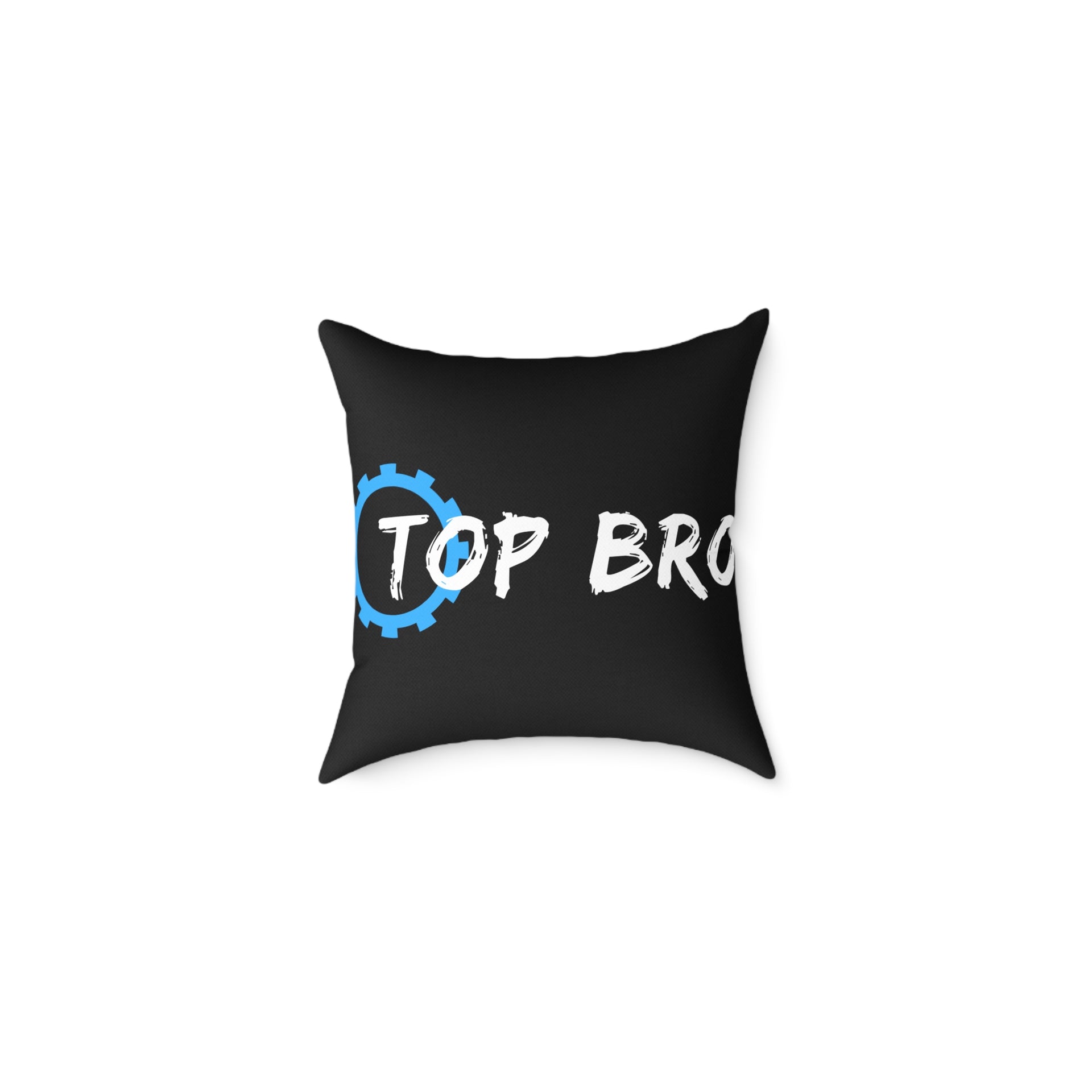 Top Bro Square Throw Pillow - Black Canvas Accent Cushion with Gear Logo