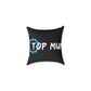 Top Mum Decorative Pillow – Black Square Accent Pillow with Blue Gear Logo