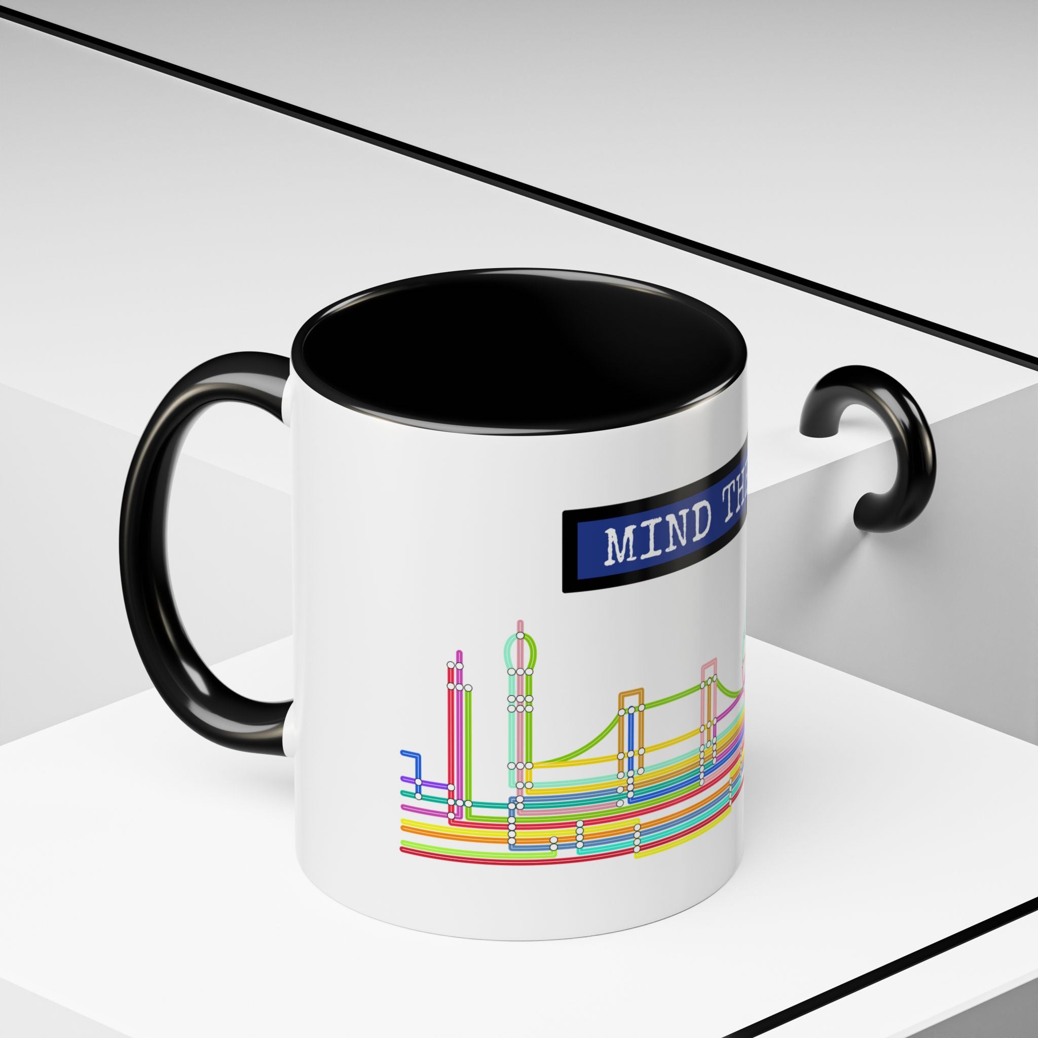 Mind the Gap Coffee Mug — Colorful City Skyline Accent Mug (11/15oz)