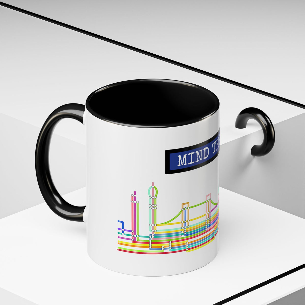 Mind the Gap Coffee Mug — Colorful City Skyline Accent Mug (11/15oz)
