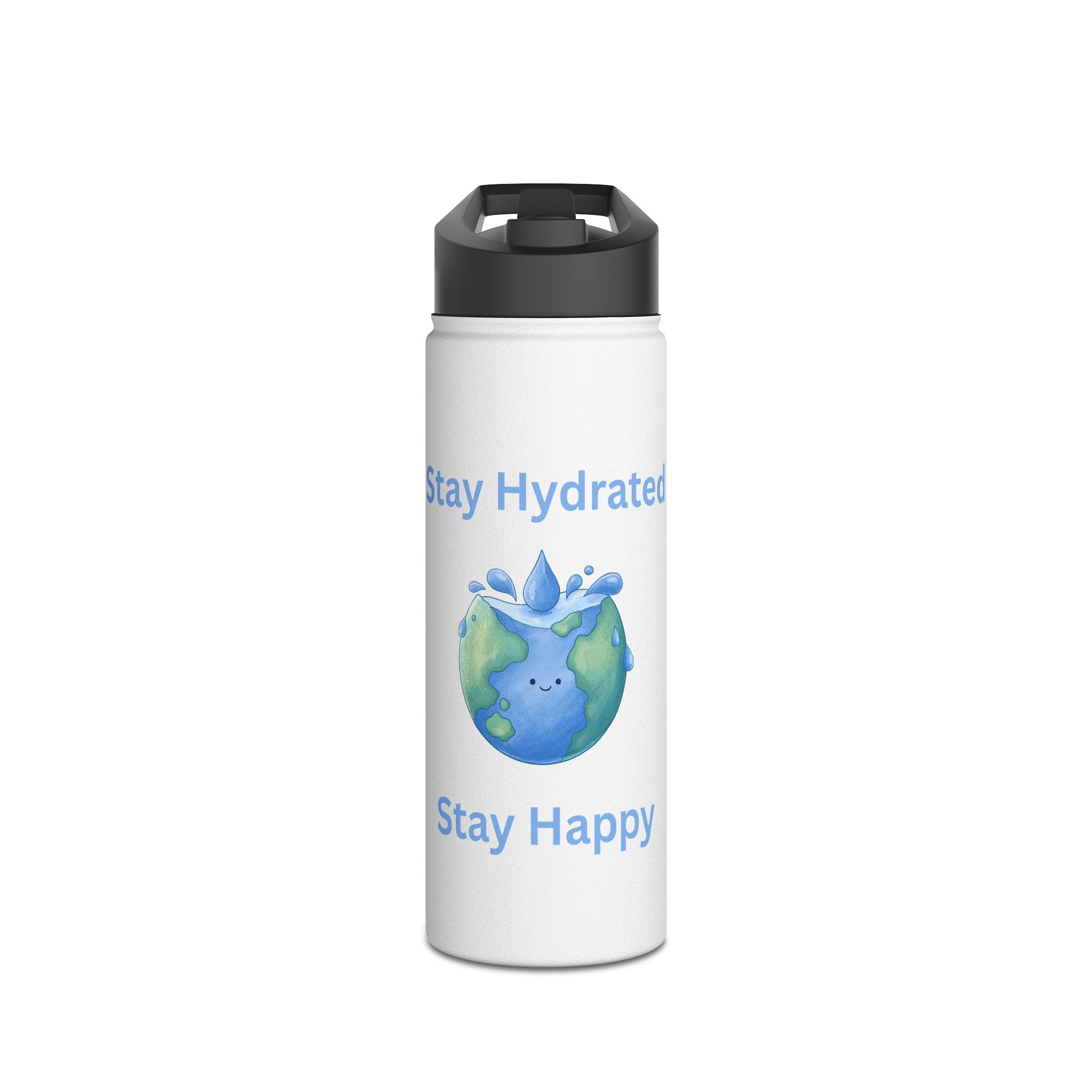 Stay Hydrated Stay Happy Stainless Steel Water Bottle — Cute Earth & Water Drop Design