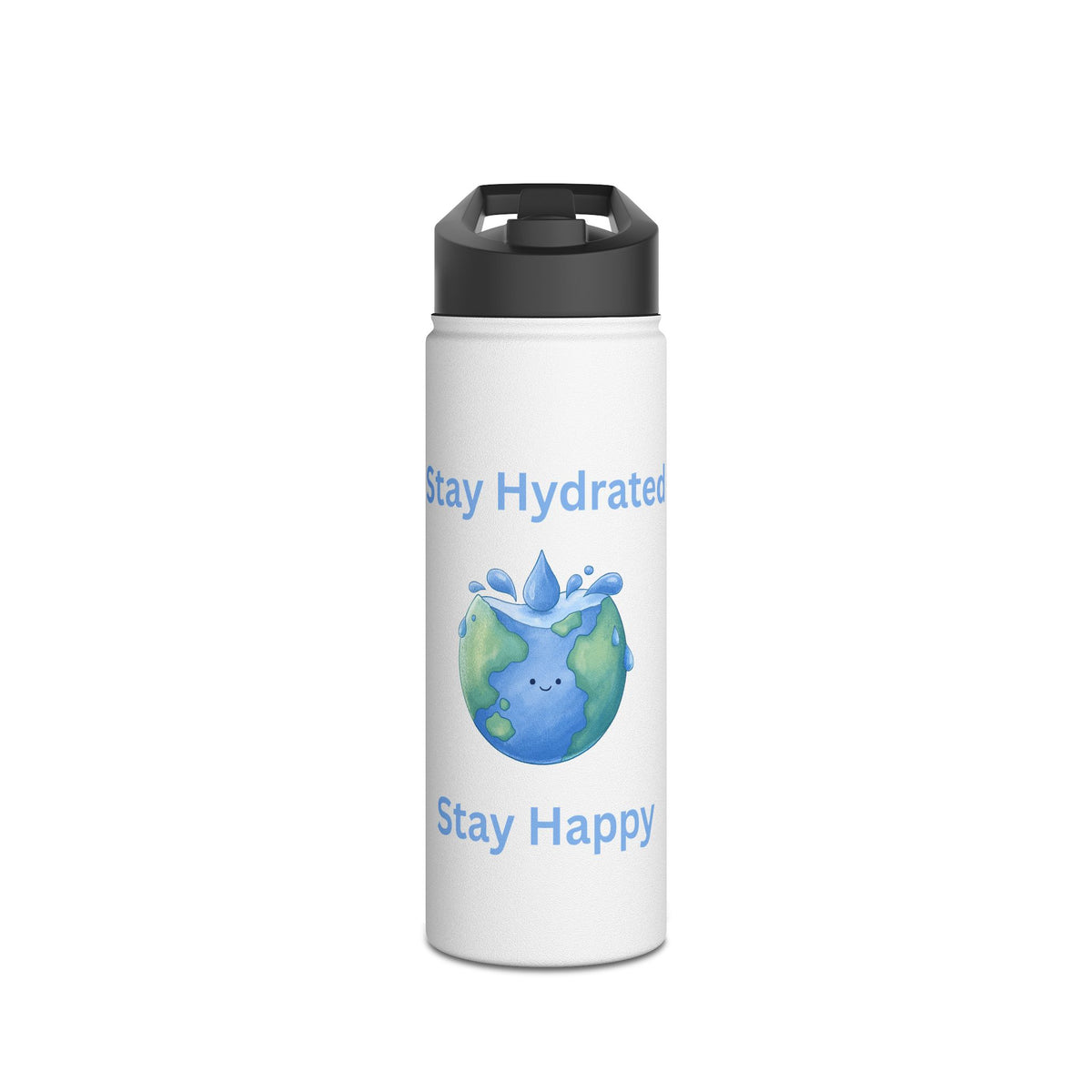 Stay Hydrated Stay Happy Stainless Steel Water Bottle — Cute Earth & Water Drop Design - Conscience Garment