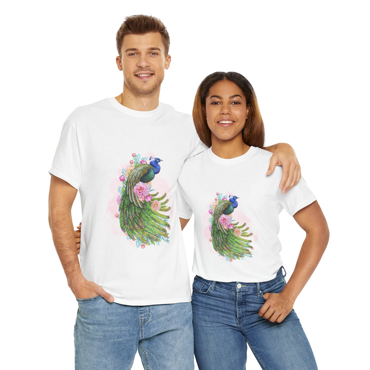 Peacock Floral Unisex Tee, Unique Animal Shirt, Nature Lover Gift, Casual Wear, Artful Graphic Tee - Conscience Garment