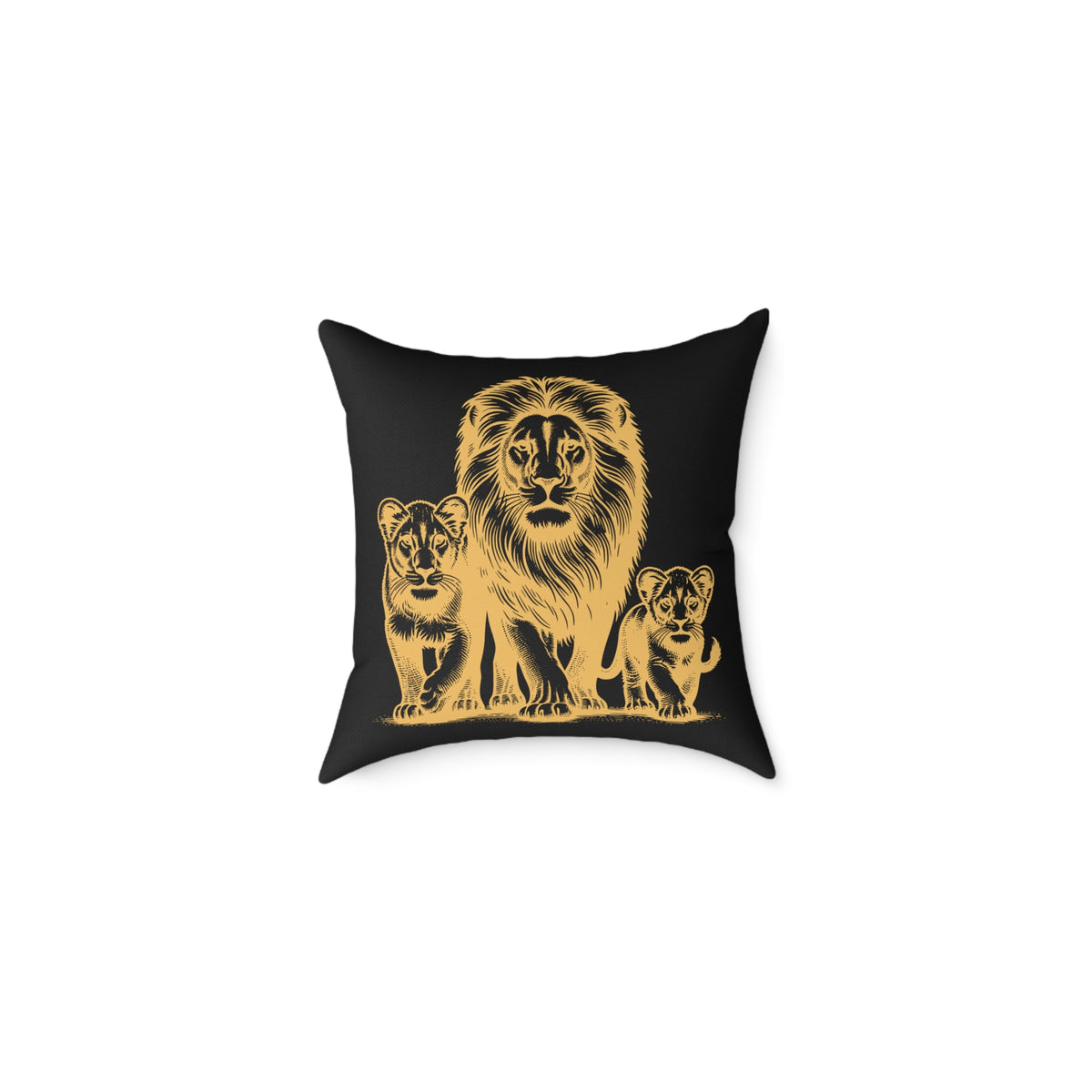Lion Family Throw Pillow — Gold Safari Lion Cub Decorative Cushion