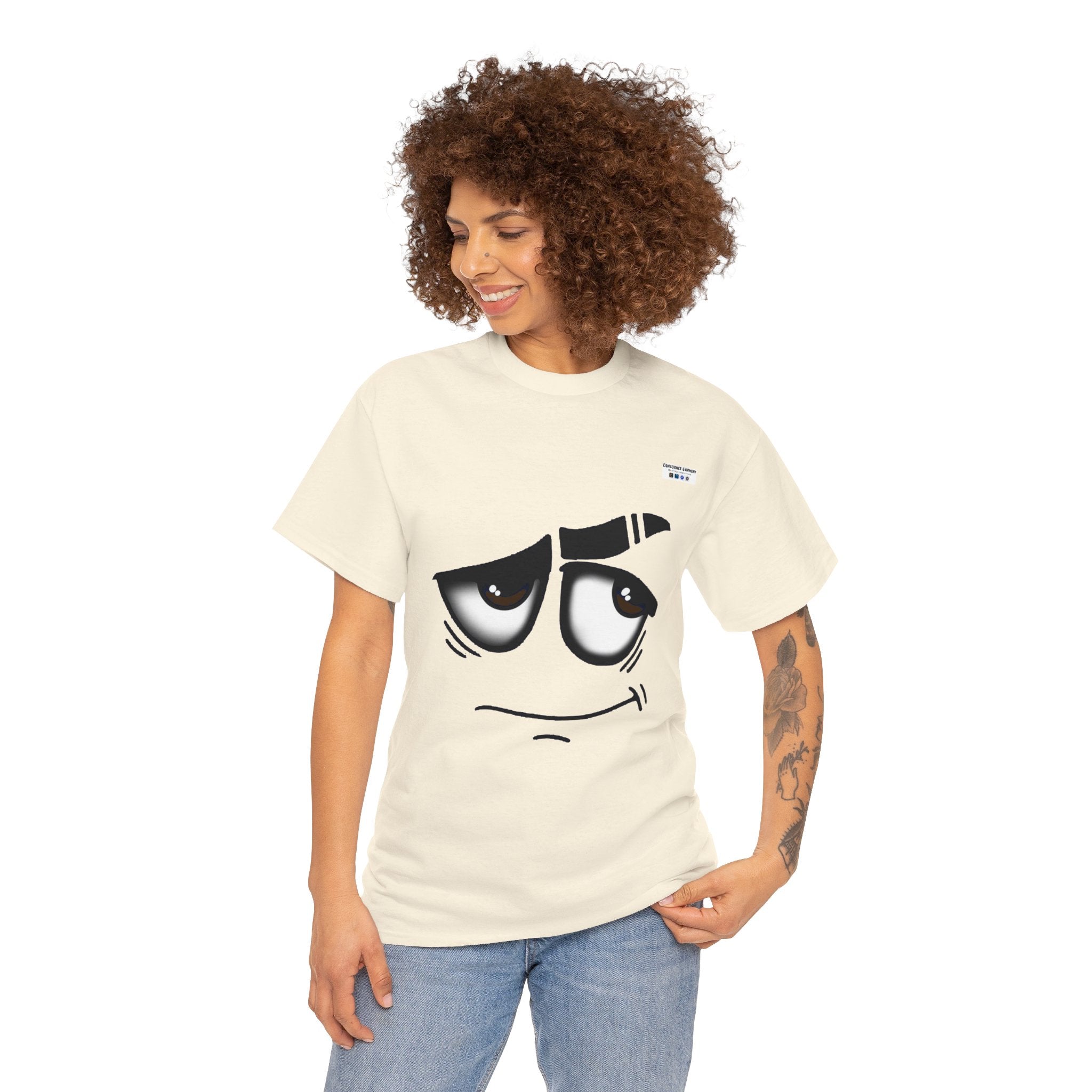 Smile, Eye brow, Happy, T Shirt, T-Shirt, White, Ash, Sand, Natural, Garment, Mindfulness, Motivation, Inspiration