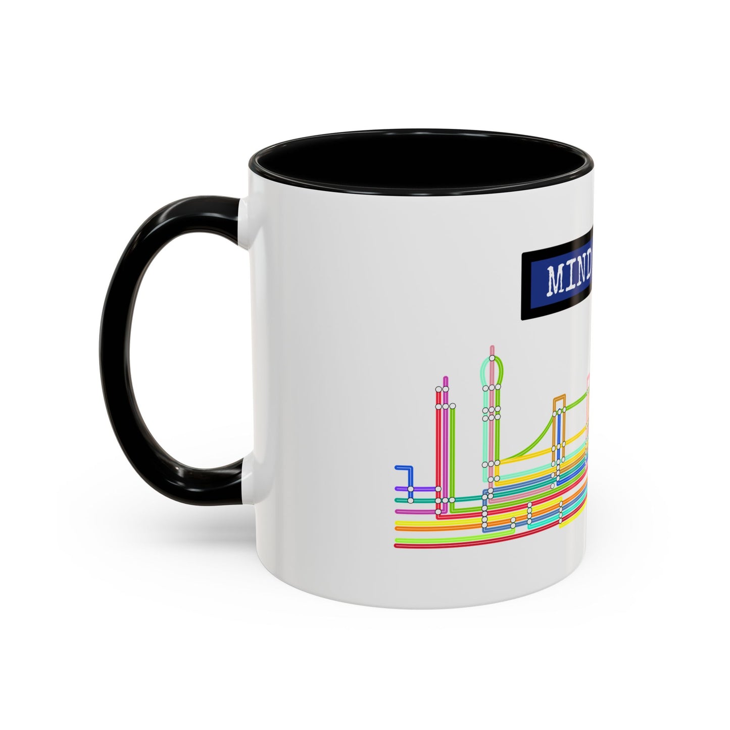 Mind the Gap Coffee Mug — Colorful City Skyline Accent Mug (11/15oz)