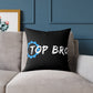 Top Bro Square Throw Pillow - Black Canvas Accent Cushion with Gear Logo