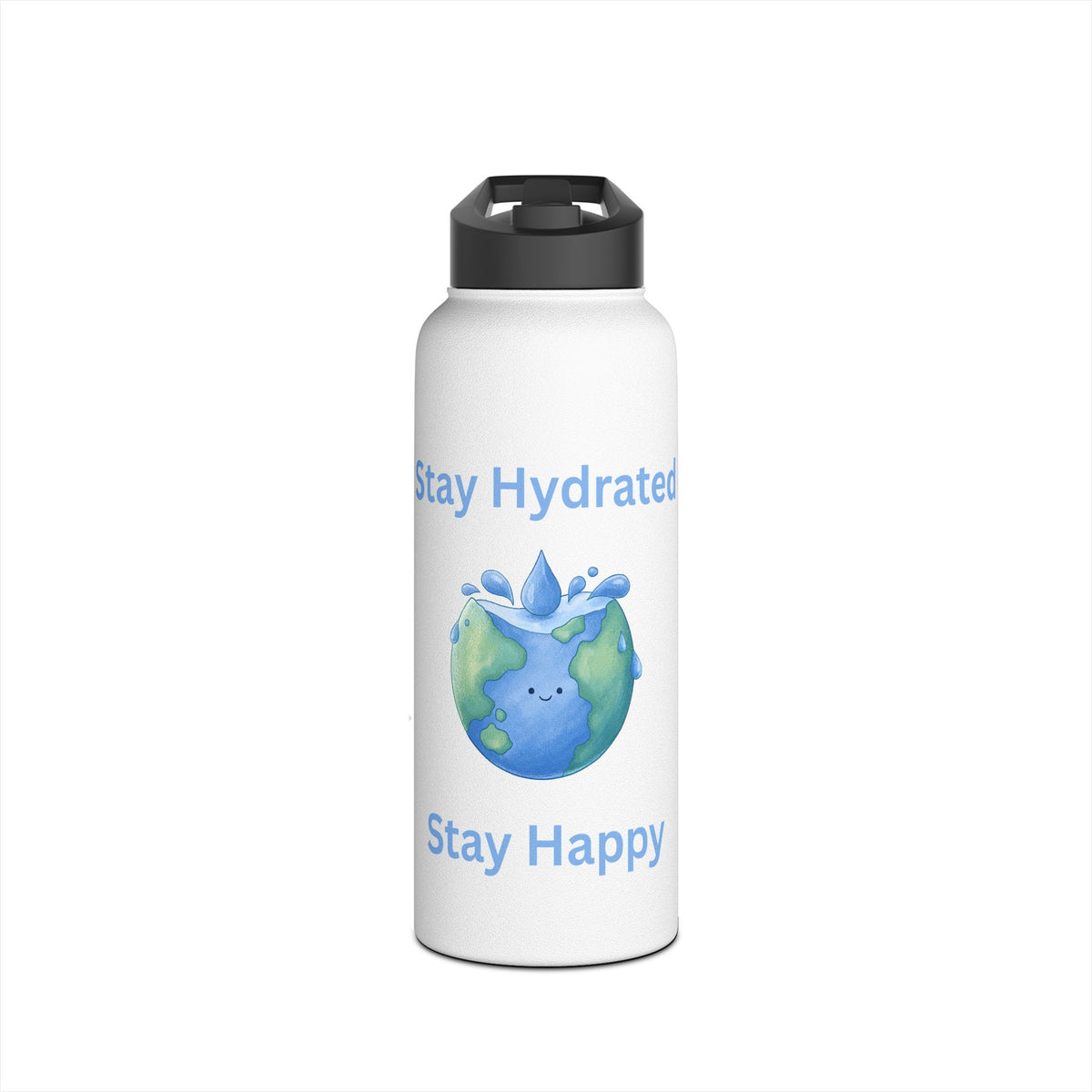 Stay Hydrated Stay Happy Stainless Steel Water Bottle — Cute Earth & Water Drop Design - Conscience Garment