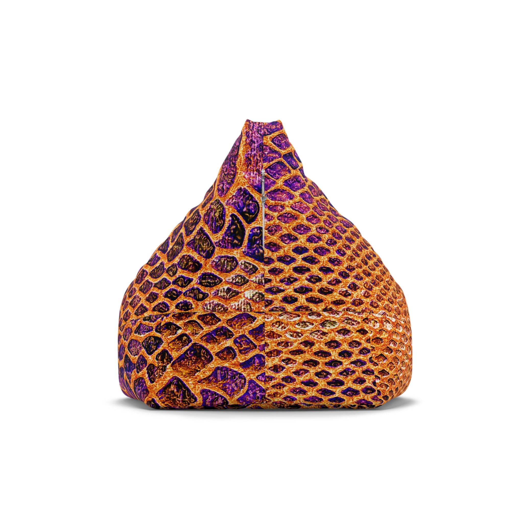 Snake Skin Print Bean Bag Cover — Vibrant Purple & Orange Accent Lounge
