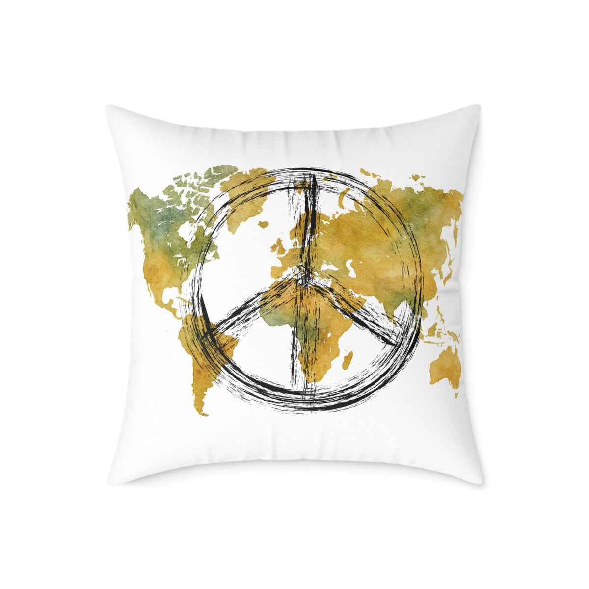 Peace Sign World Map Throw Pillow — Boho Travel Decorative Accent