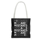 Mistakes Repeat Pattern Tote Bag — Black Typography Shopper