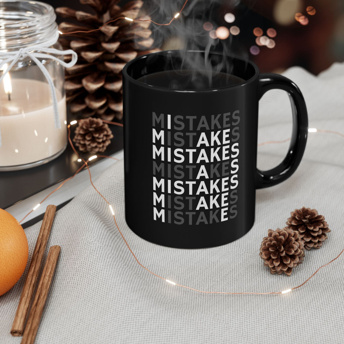 Mistakes Repeat Pattern Black Coffee Mug – Motivational Office Gift (11oz)