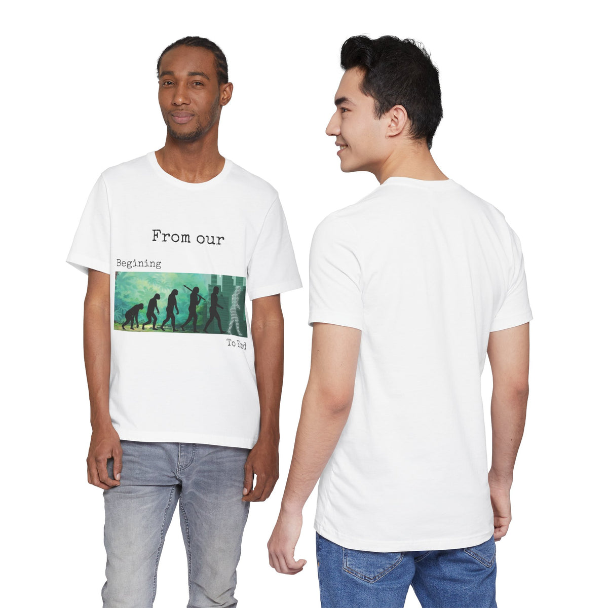Evolution Timeline T-Shirt — "From Our Beginning To End" - Conscience Garment