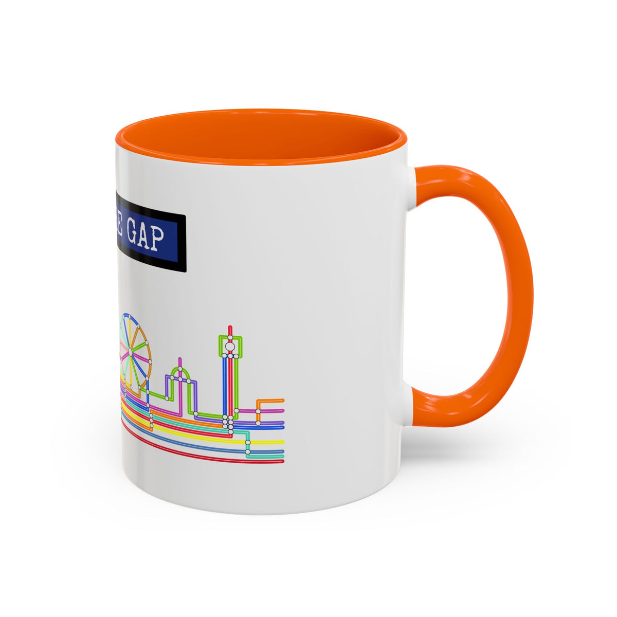 Mind the Gap Coffee Mug — Colorful City Skyline Accent Mug (11/15oz)