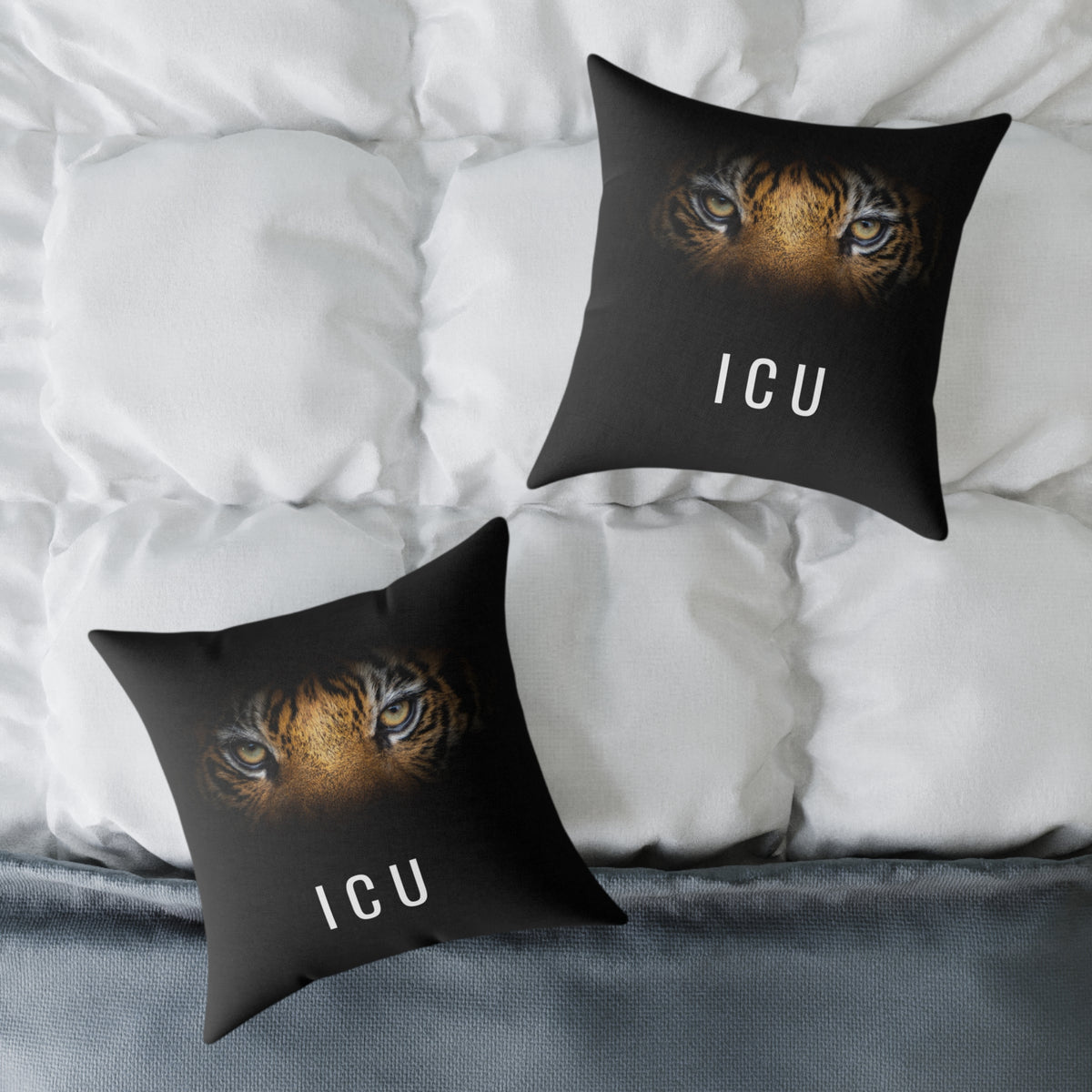 Tiger Eyes 'ICU' Square Pillow – Bold Wildlife Accent Cushion