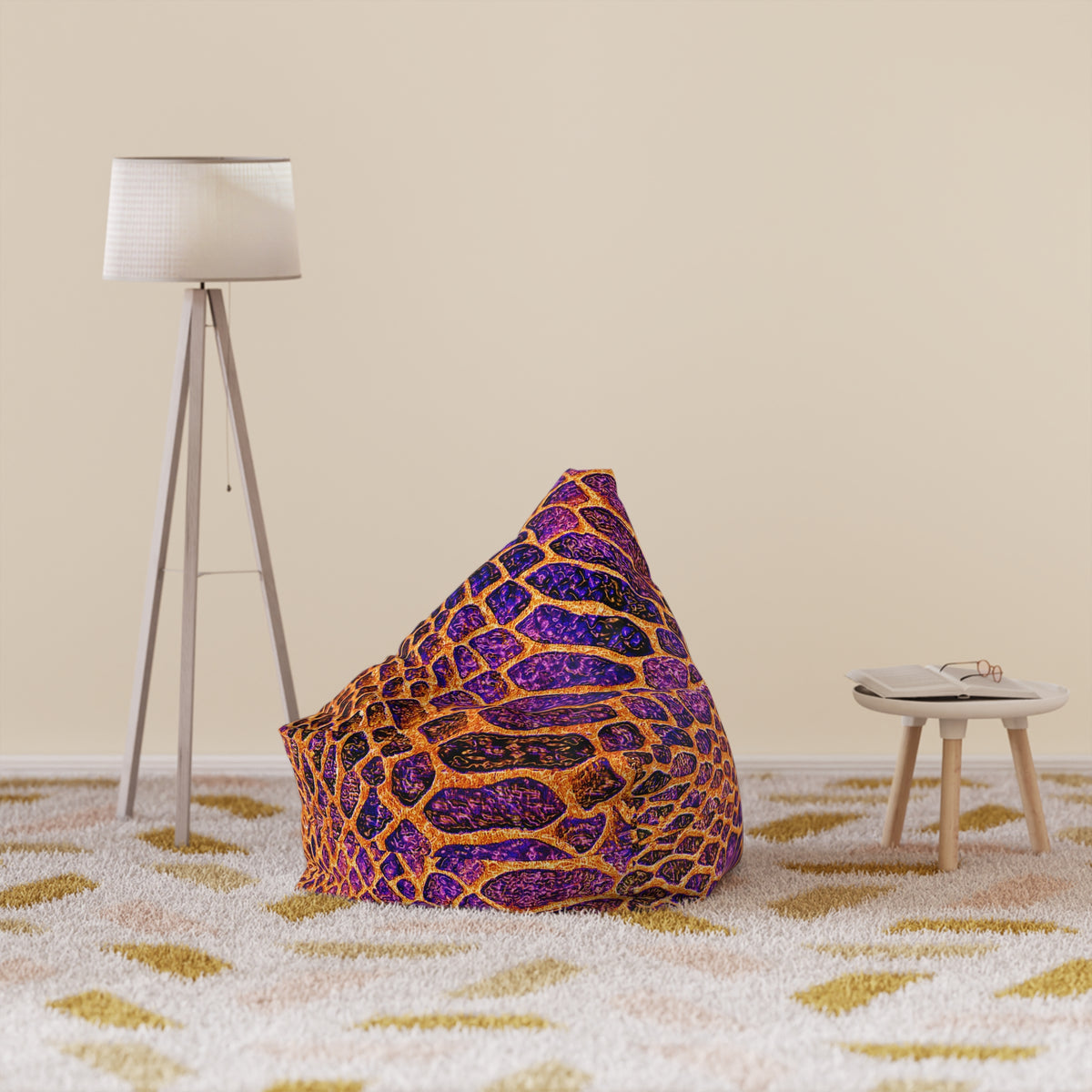 Snake Skin Print Bean Bag Cover — Vibrant Purple & Orange Accent Lounge - Conscience Garment