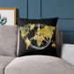 World Map Peace Sign Throw Pillow — Gold & Black Travel Decorative Pillow