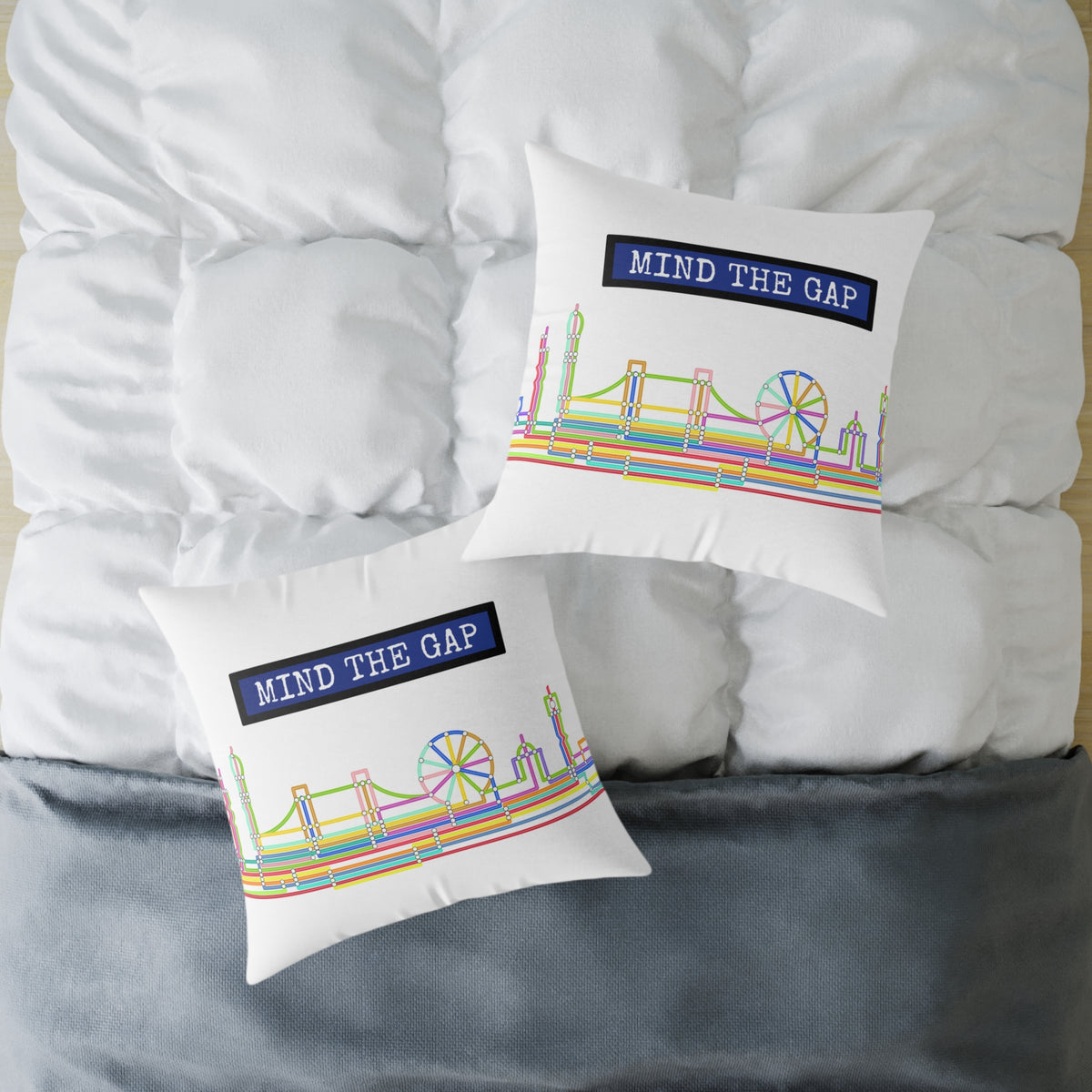 Mind The Gap London Skyline Throw Pillow