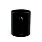 World Peace Earth Black Mug — Gold World Map with Peace Symbol (11oz/15oz)
