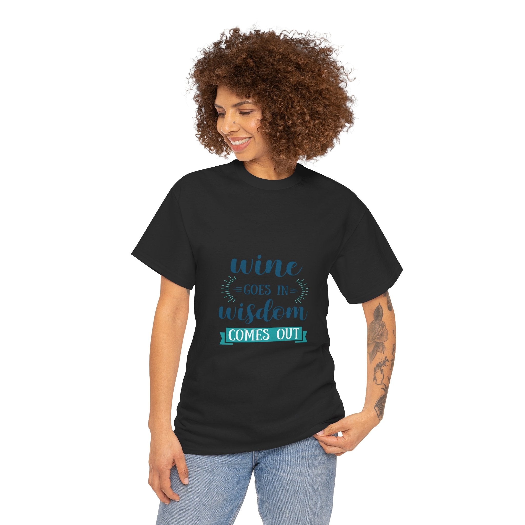 Wine Goes In Wisdom Comes Out Unisex Heavy Cotton Tee, Funny Wine T-Shirt, Gift for Wine Lovers, Casual Wear, Party Shirt