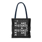 Mistakes Repeat Pattern Tote Bag — Black Typography Shopper