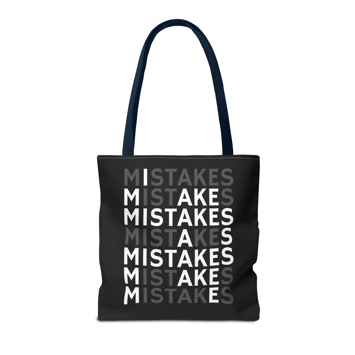Mistakes Repeat Pattern Tote Bag — Black Typography Shopper