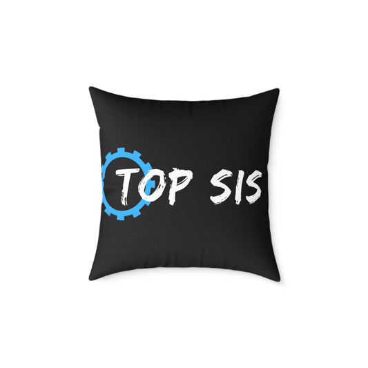 Top Sis Square Throw Pillow — Black Canvas Accent Cushion