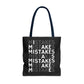 Mistakes Repeat Pattern Tote Bag — Black Typography Shopper