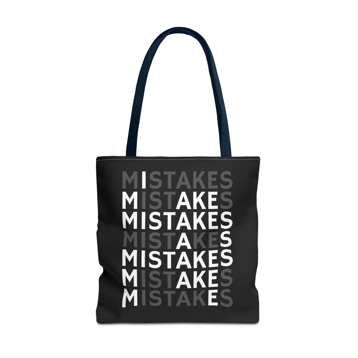 Mistakes Repeat Pattern Tote Bag — Black Typography Shopper