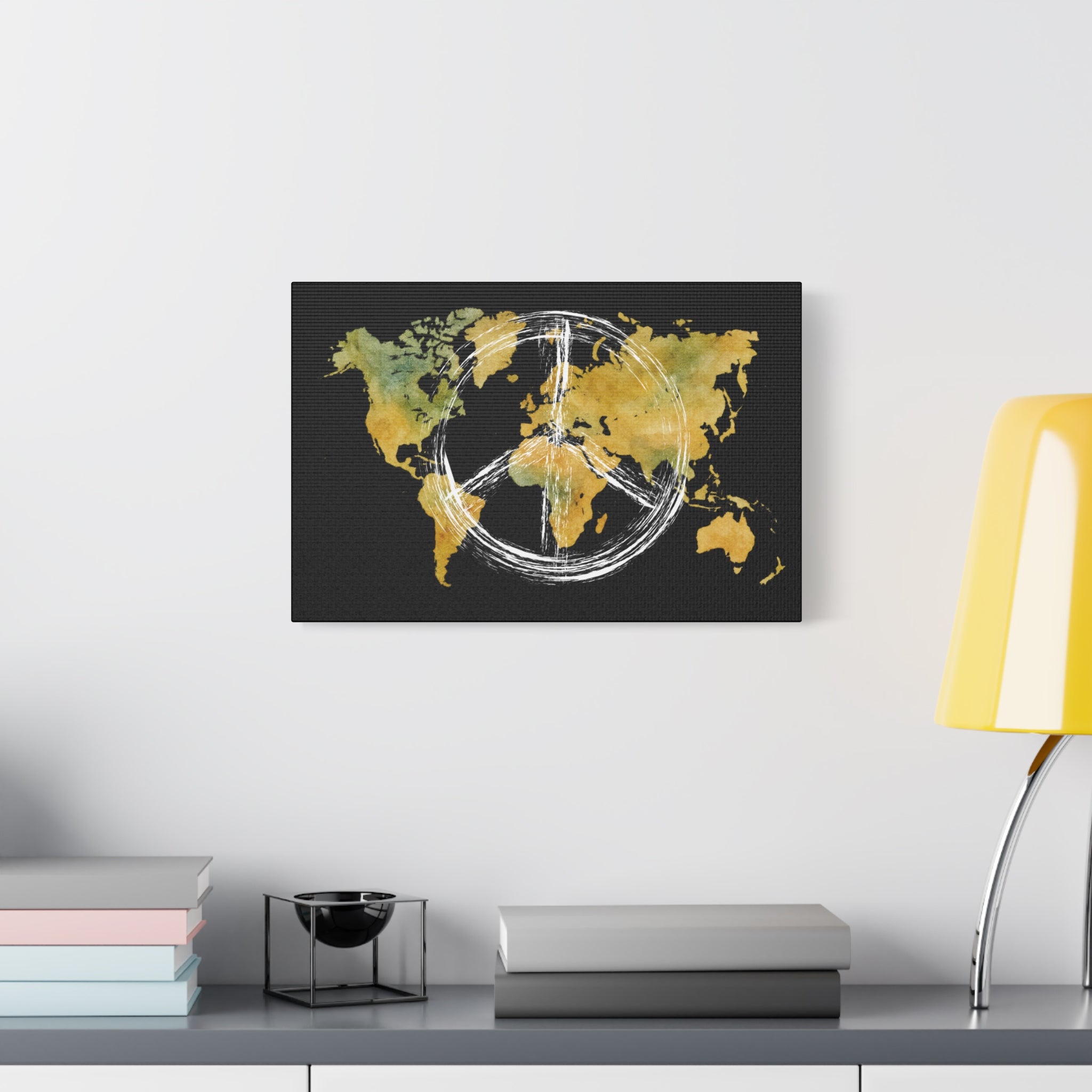 World Map Peace Sign Canvas Print — Matte Stretched Wall Art